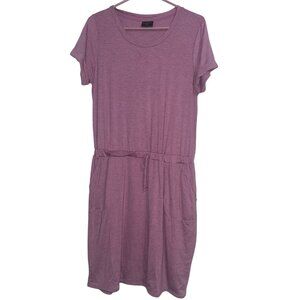 Soft Lilac Drawstring Waist Casual T-Shirt Dress With Pockets